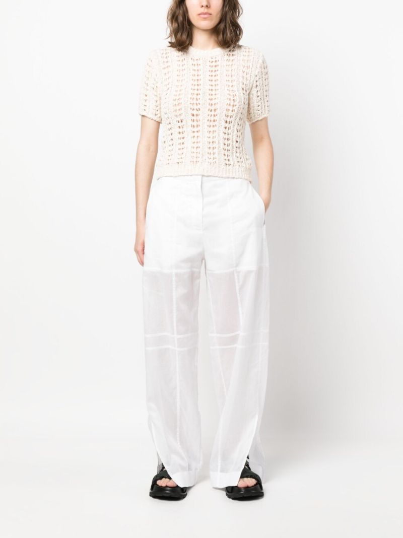 White Semi Sheer Cotton Trousers