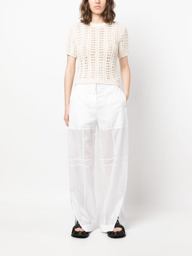 White Semi Sheer Cotton Trousers