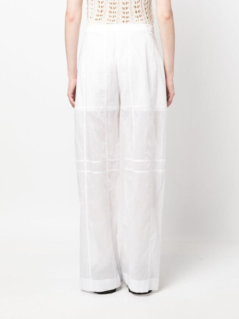 White Semi Sheer Cotton Trousers