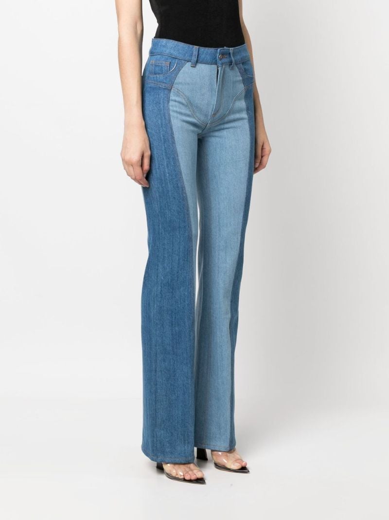 Blue Two-tone Flared Jeans
