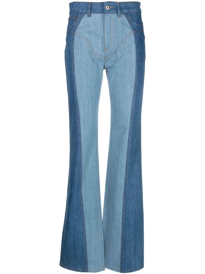 Blue Two-tone Flared Jeans