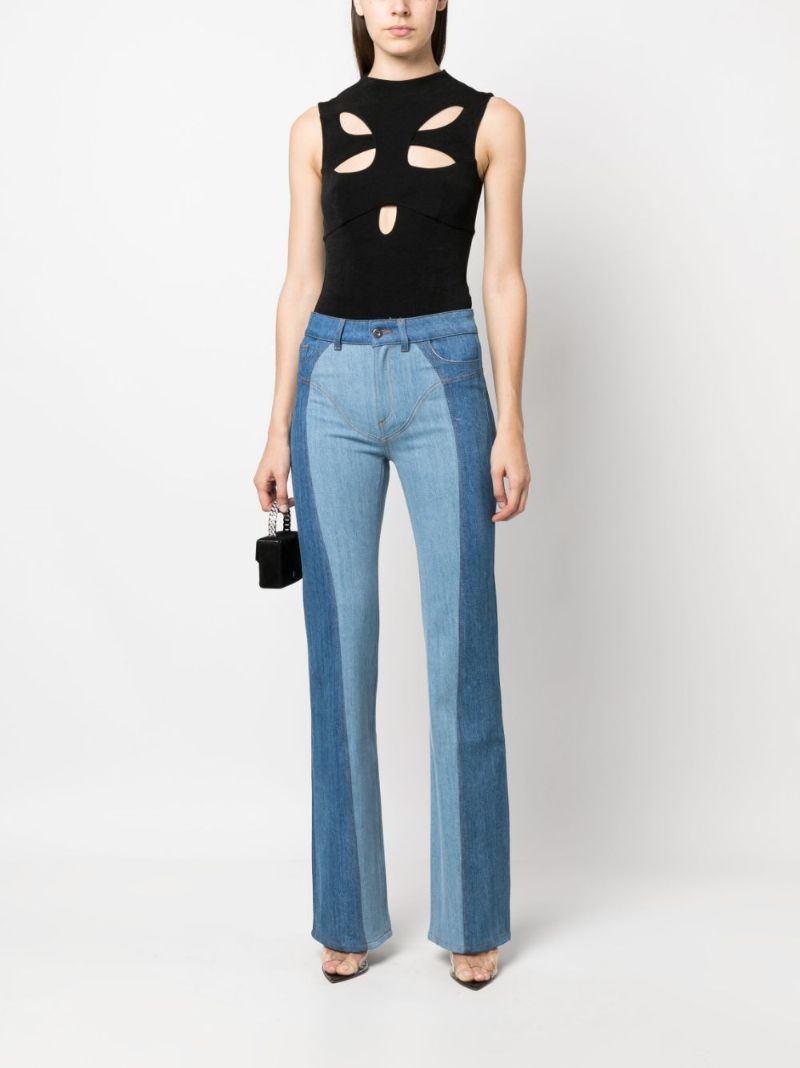 Blue Two-tone Flared Jeans