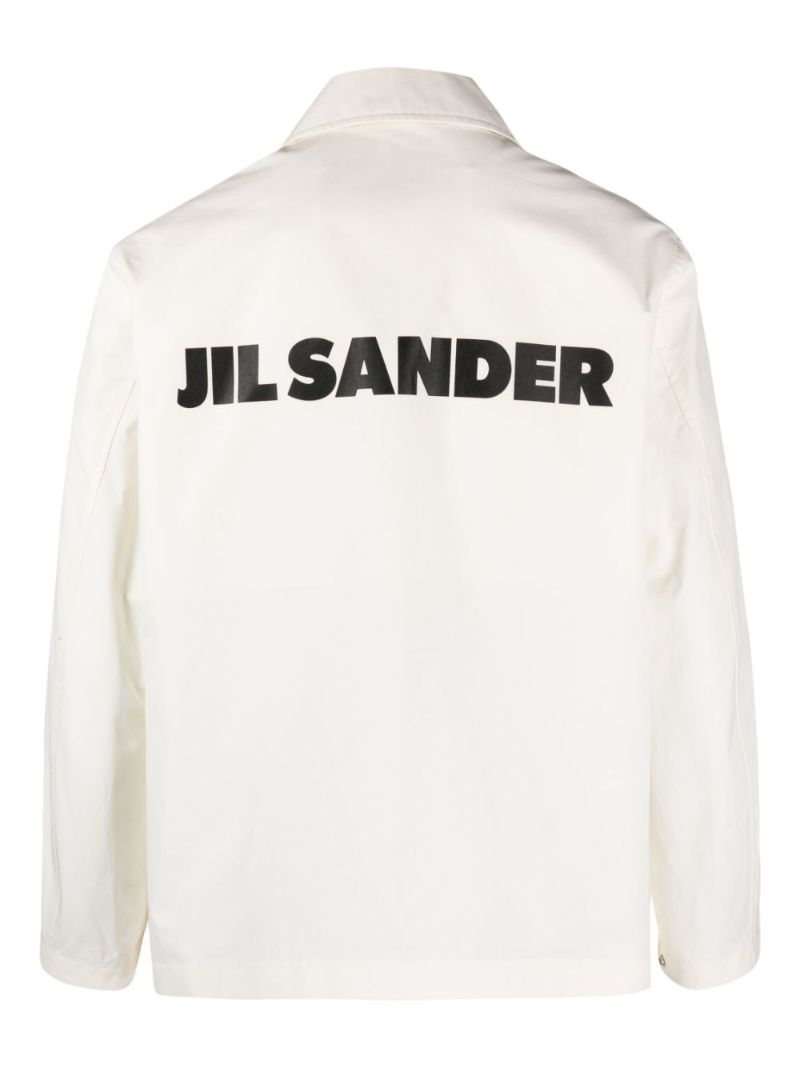 White Logo Print Cotton Shirt Jacket