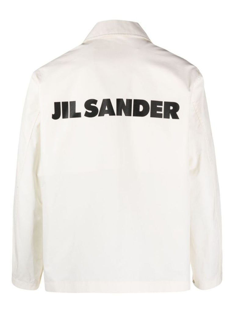 White Logo Print Cotton Shirt Jacket