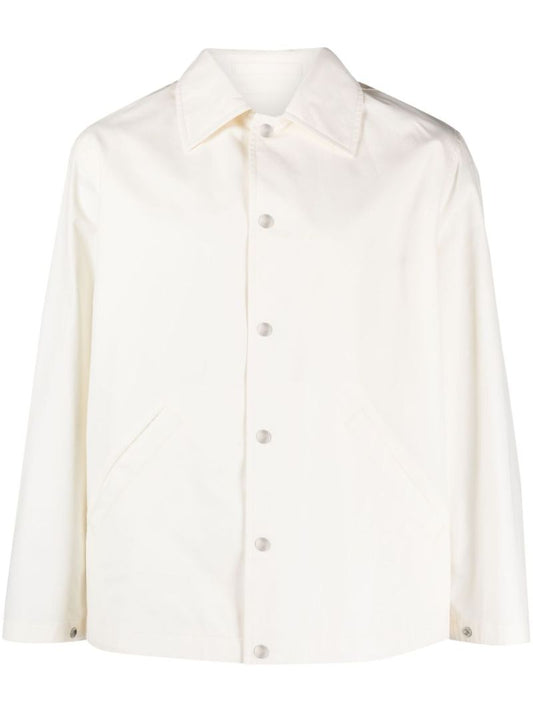 White Logo Print Cotton Shirt Jacket