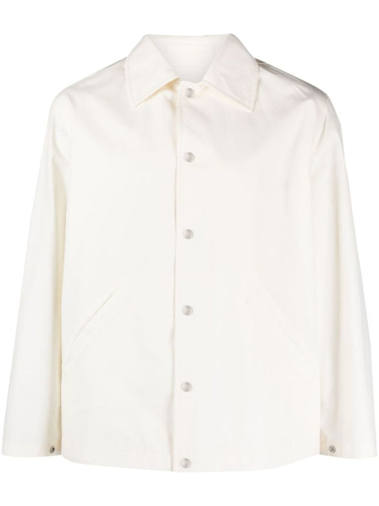 White Logo Print Cotton Shirt Jacket