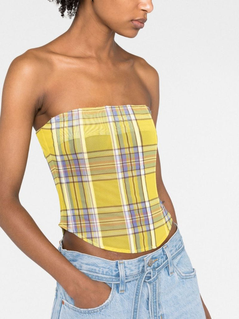 Yellow Peri Plaid Corset Top