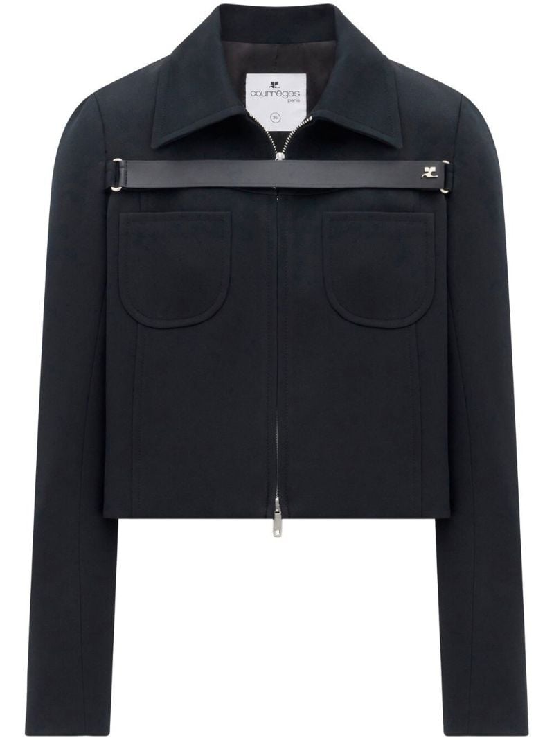 Black Strap Detail Cropped Jacket