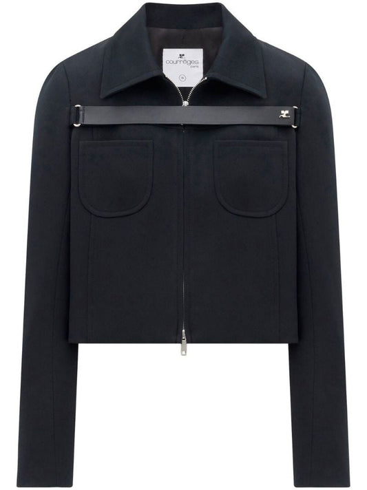 Black Strap Detail Cropped Jacket