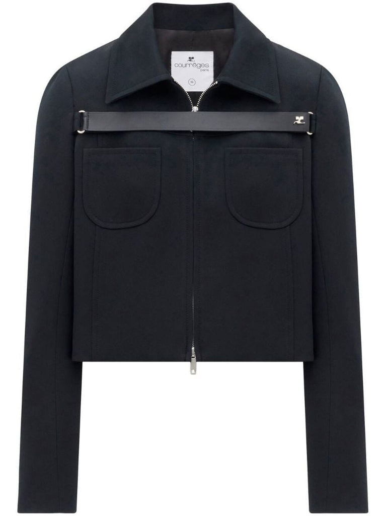 Black Strap Detail Cropped Jacket