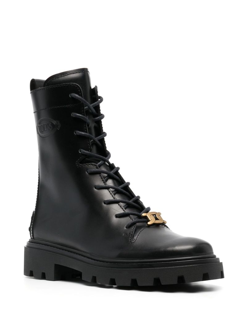 Black Lace-up Leather Combat Boots