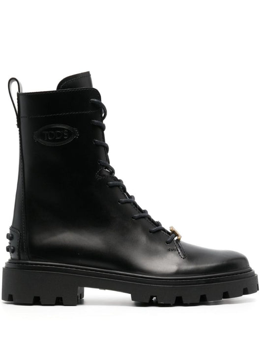 Black Lace-up Leather Combat Boots