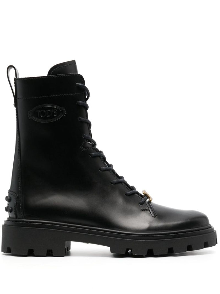 Black Lace-up Leather Combat Boots
