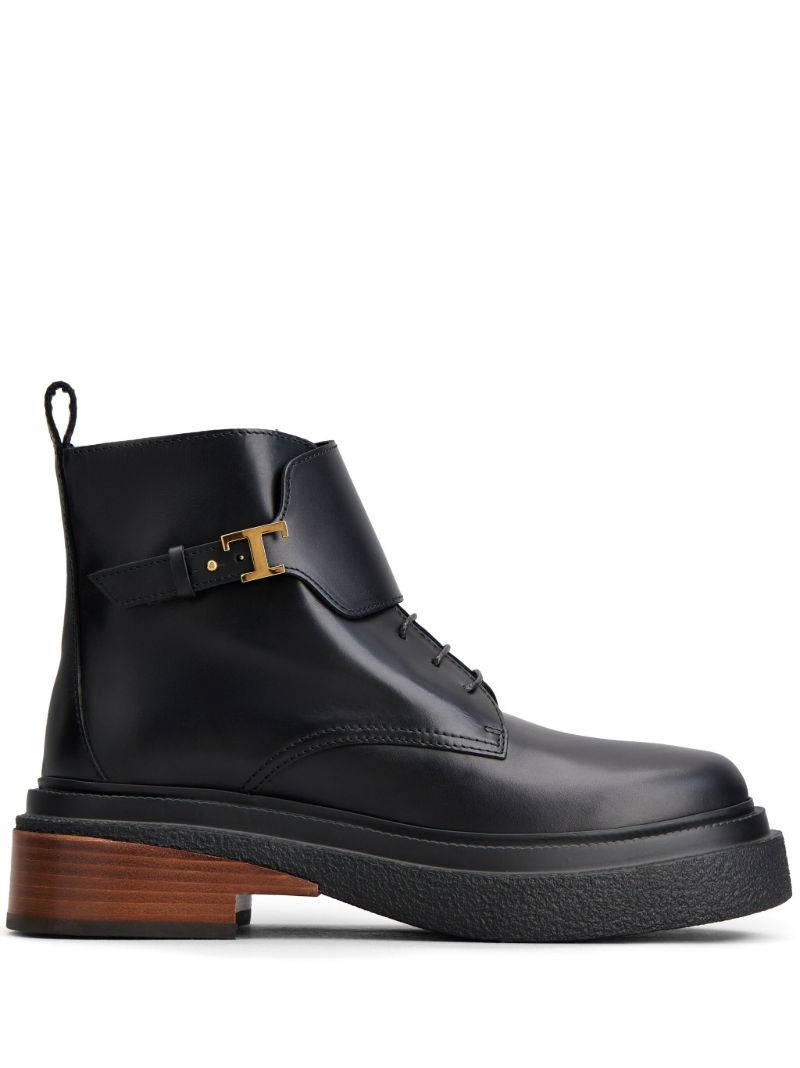 Black Lace-up Leather Ankle Boots