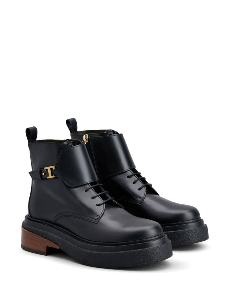 Black Lace-up Leather Ankle Boots