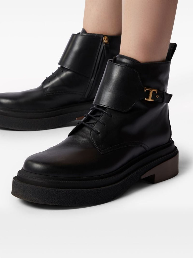 Black Lace-up Leather Ankle Boots