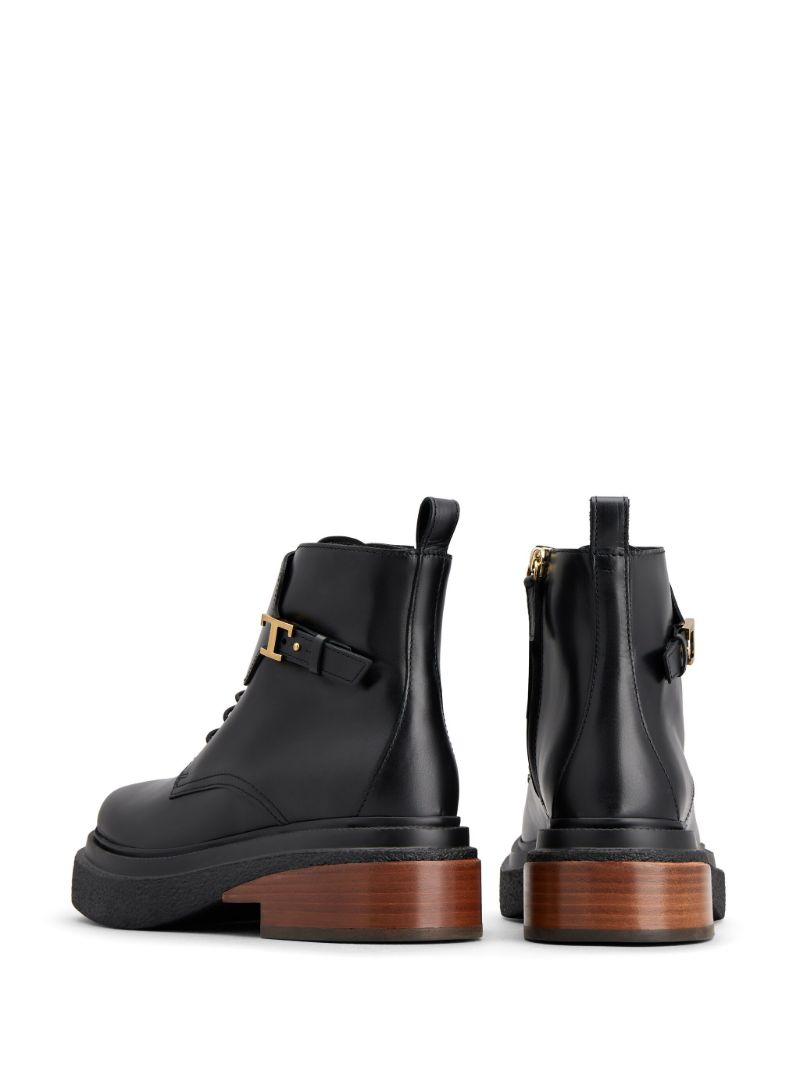 Black Lace-up Leather Ankle Boots