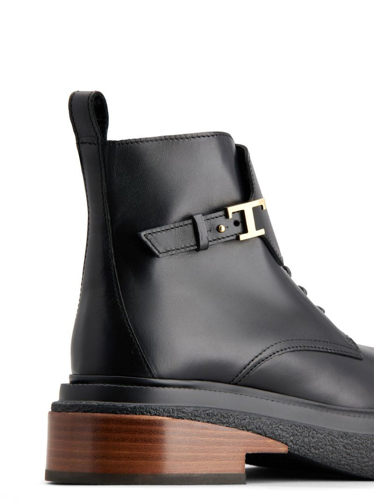 Black Lace-up Leather Ankle Boots