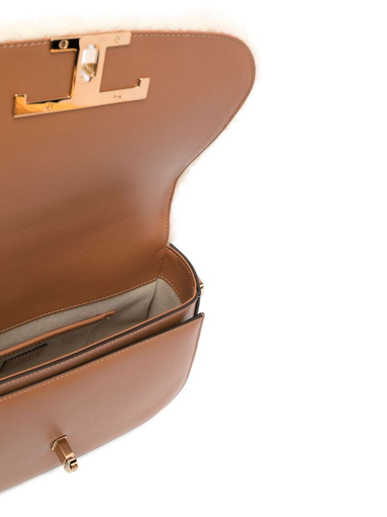 Brown T Timeless Shearling Cross Body Bag
