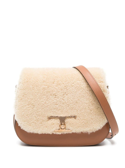Brown T Timeless Shearling Cross Body Bag