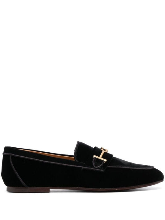Black Double T Velvet Loafers