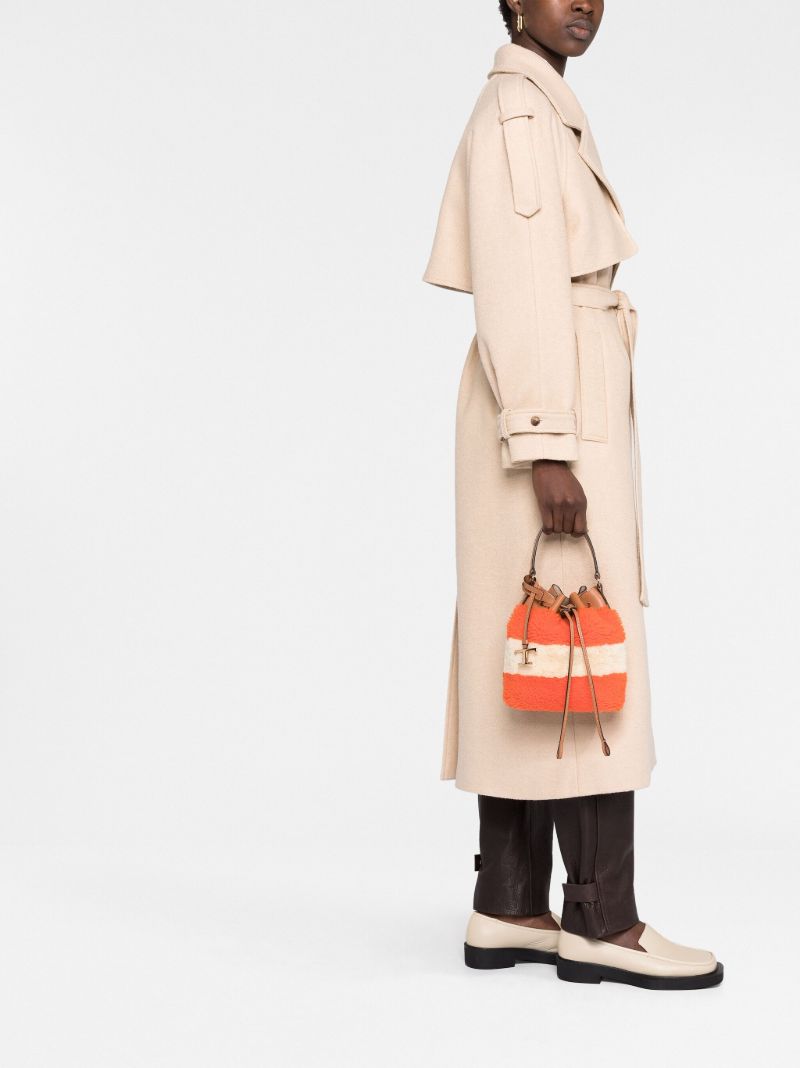 Brown Colour Block Shearling Bucket Bag