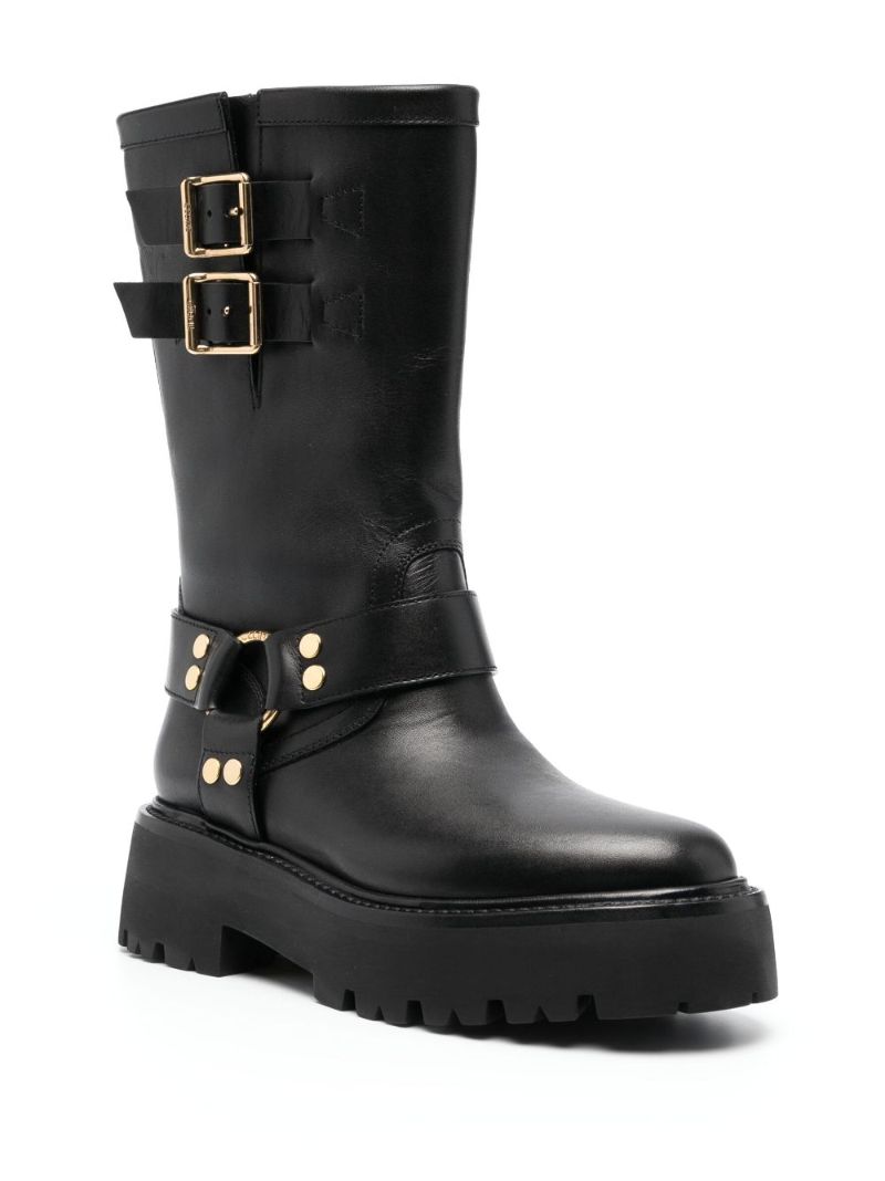 Black Bulky Leather Biker Boots