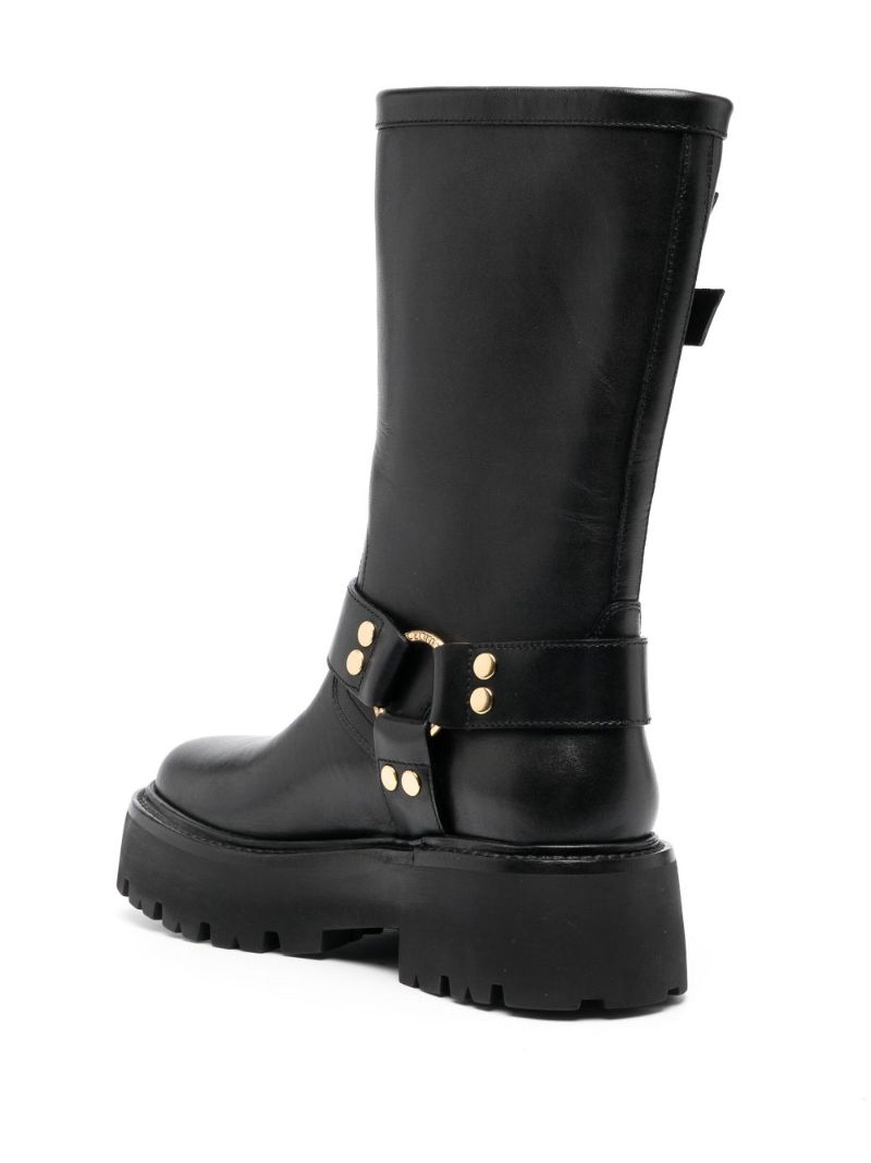 Black Bulky Leather Biker Boots