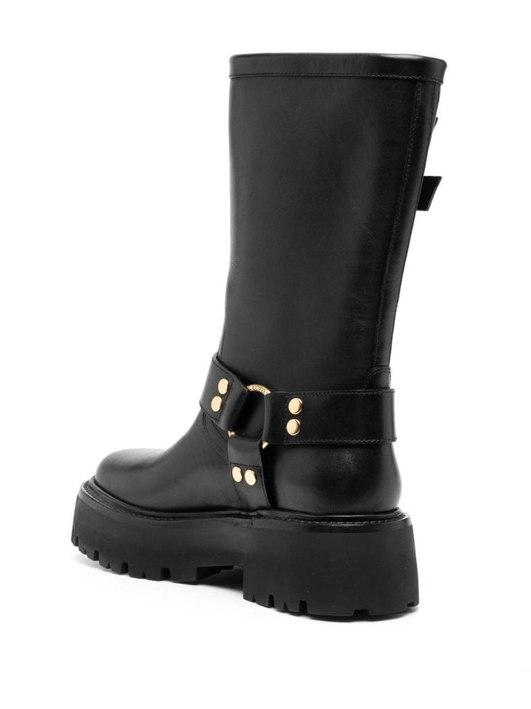 Black Bulky Leather Biker Boots