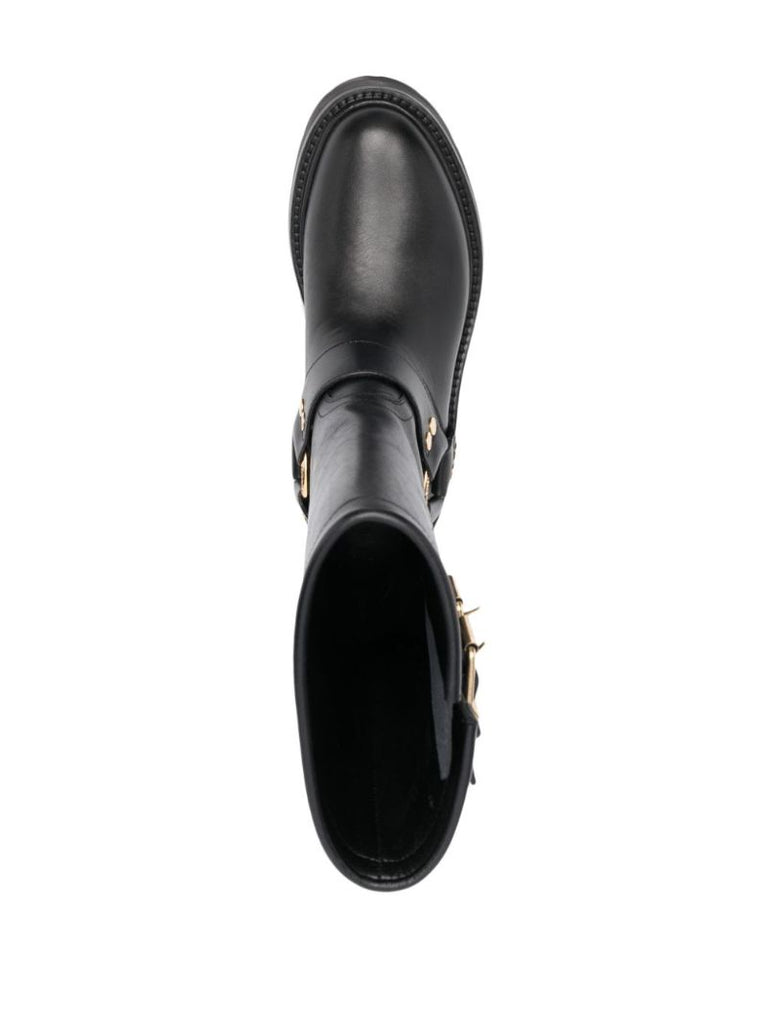 Black Bulky Leather Biker Boots
