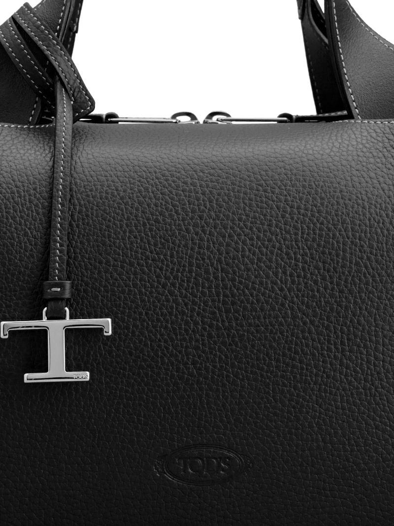Black Boston Medium Leather Tote Bag