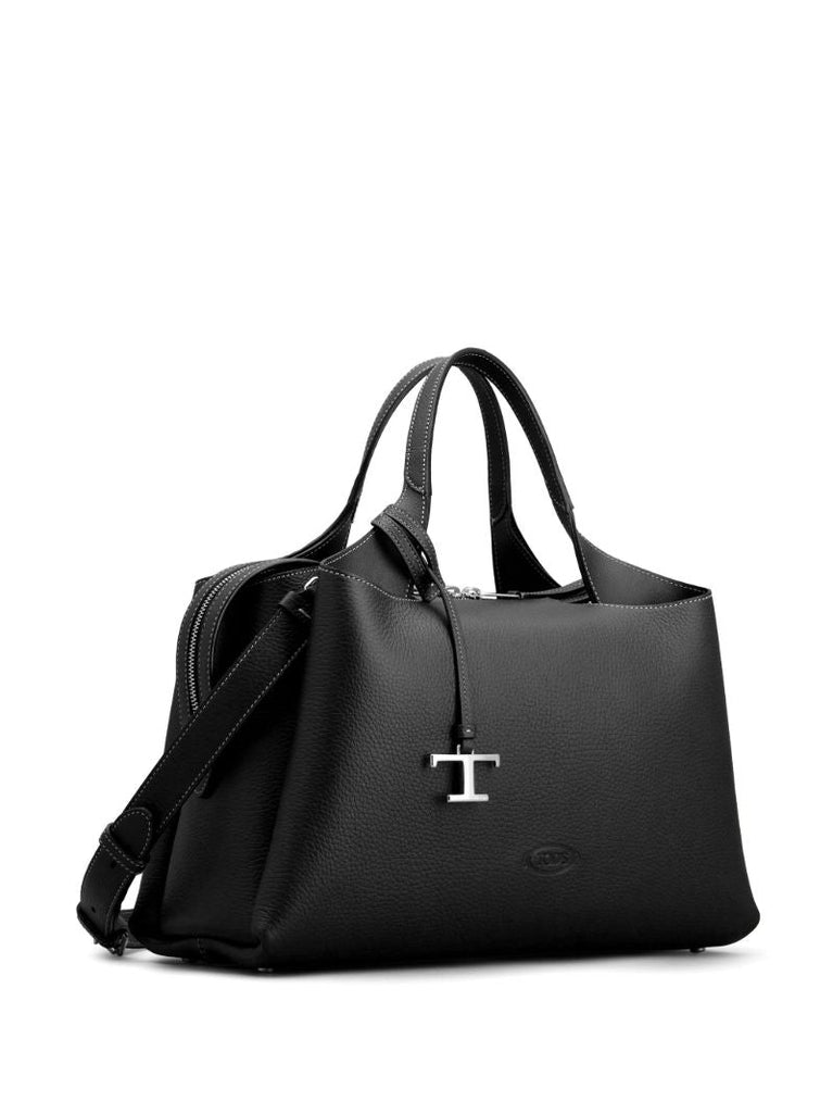 Black Boston Medium Leather Tote Bag