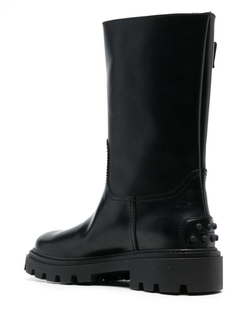 Black Buckle Knee-high Leather Boots
