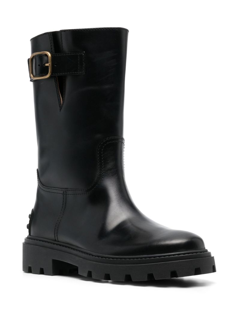 Black Buckle Knee-high Leather Boots