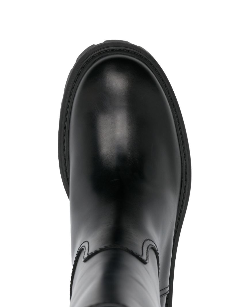 Black Buckle Knee-high Leather Boots