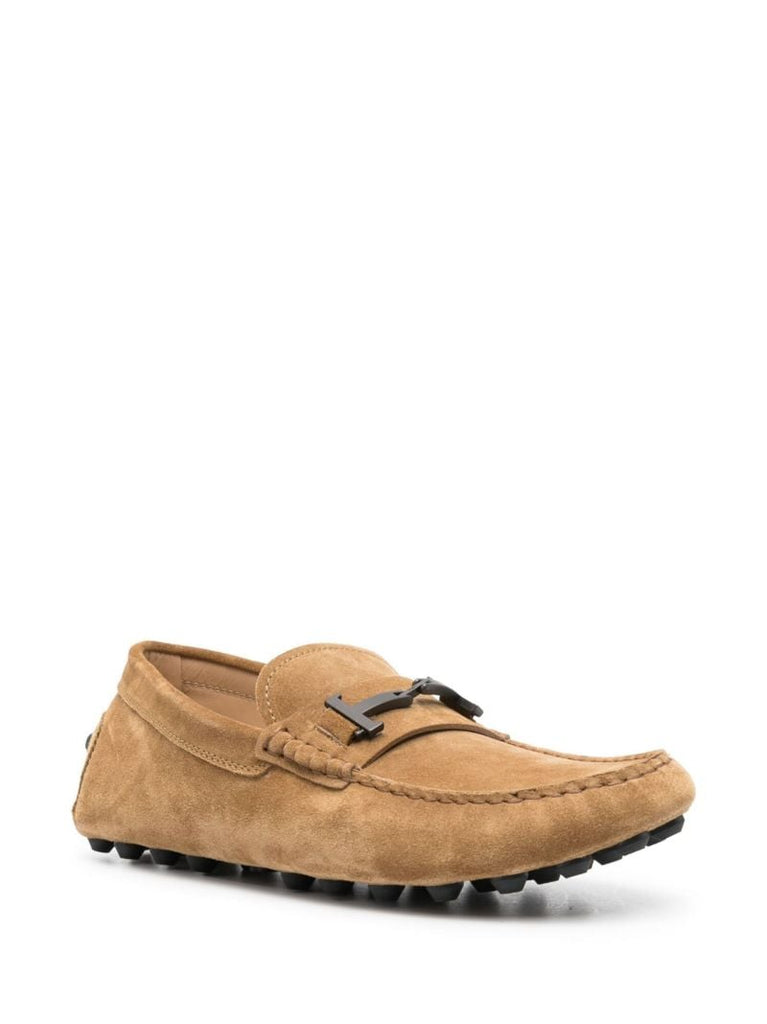 Neutral Gommino Double T Suede Loafers