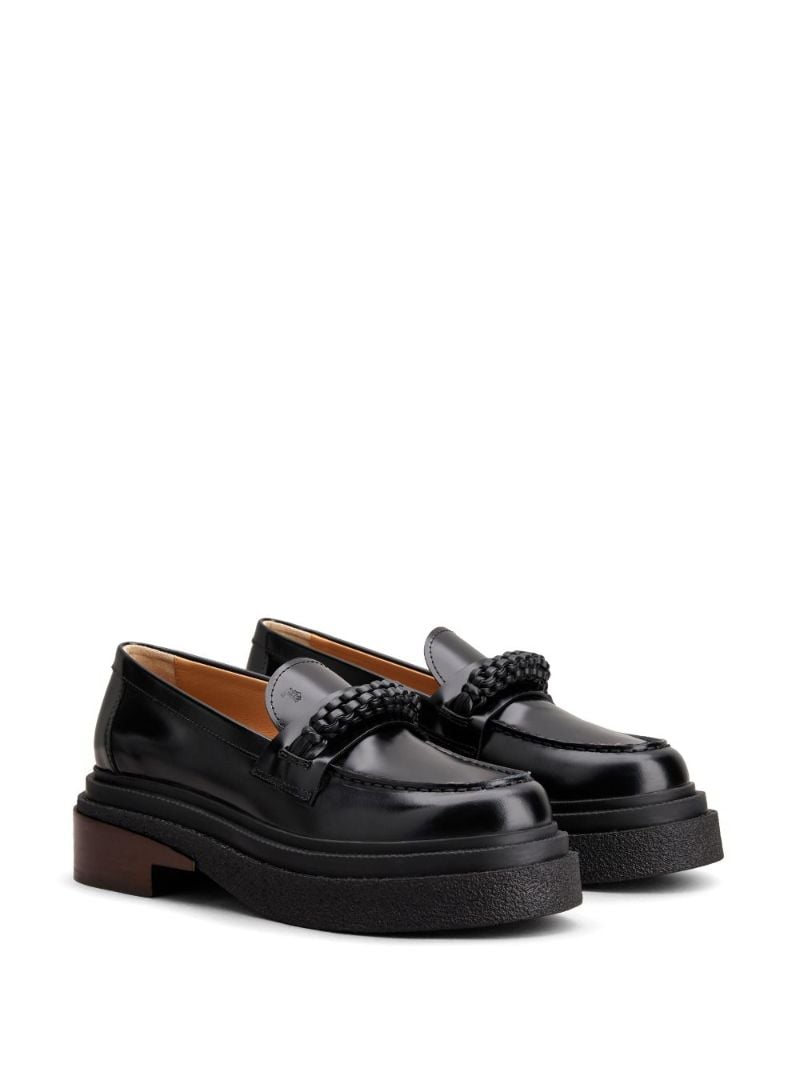 Black Braided Strap Leather Loafers