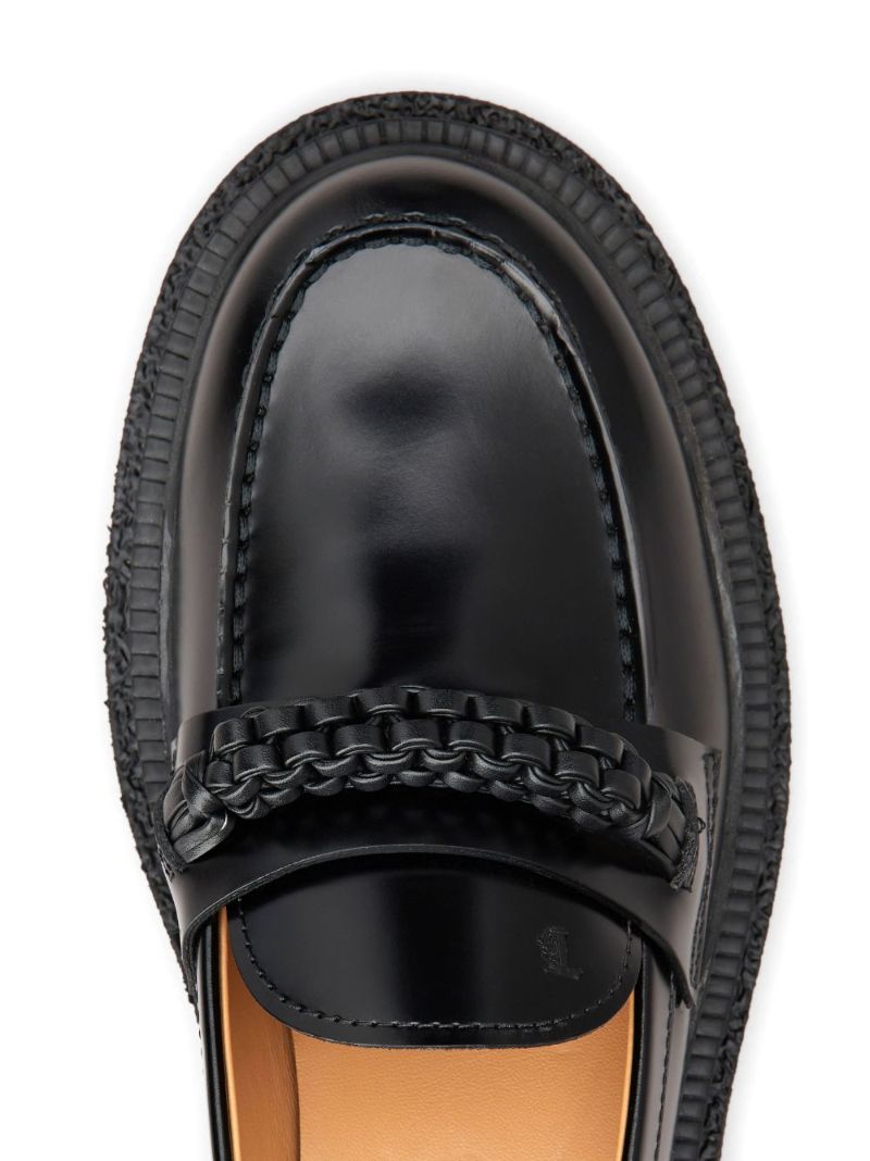 Black Braided Strap Leather Loafers