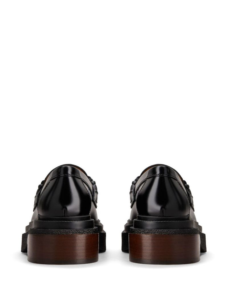 Black Braided Strap Leather Loafers