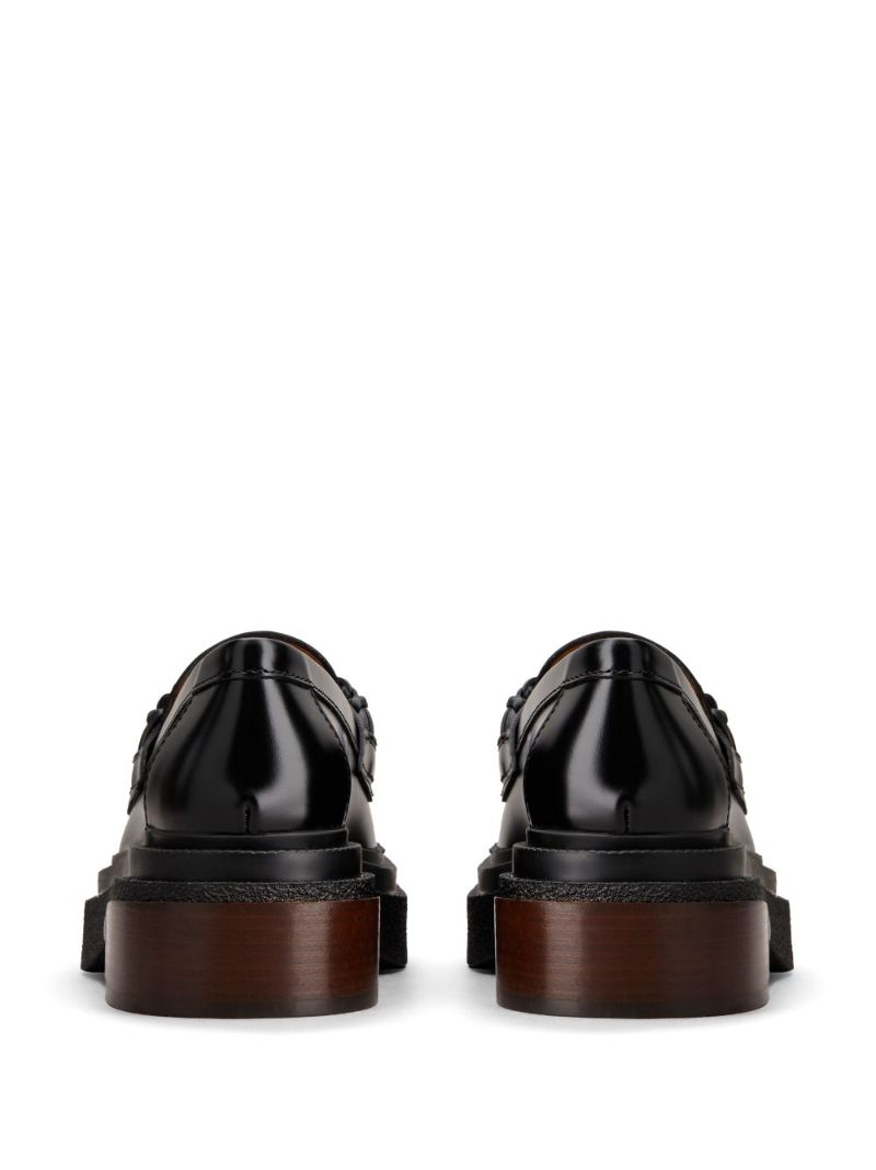 Black Braided Strap Leather Loafers