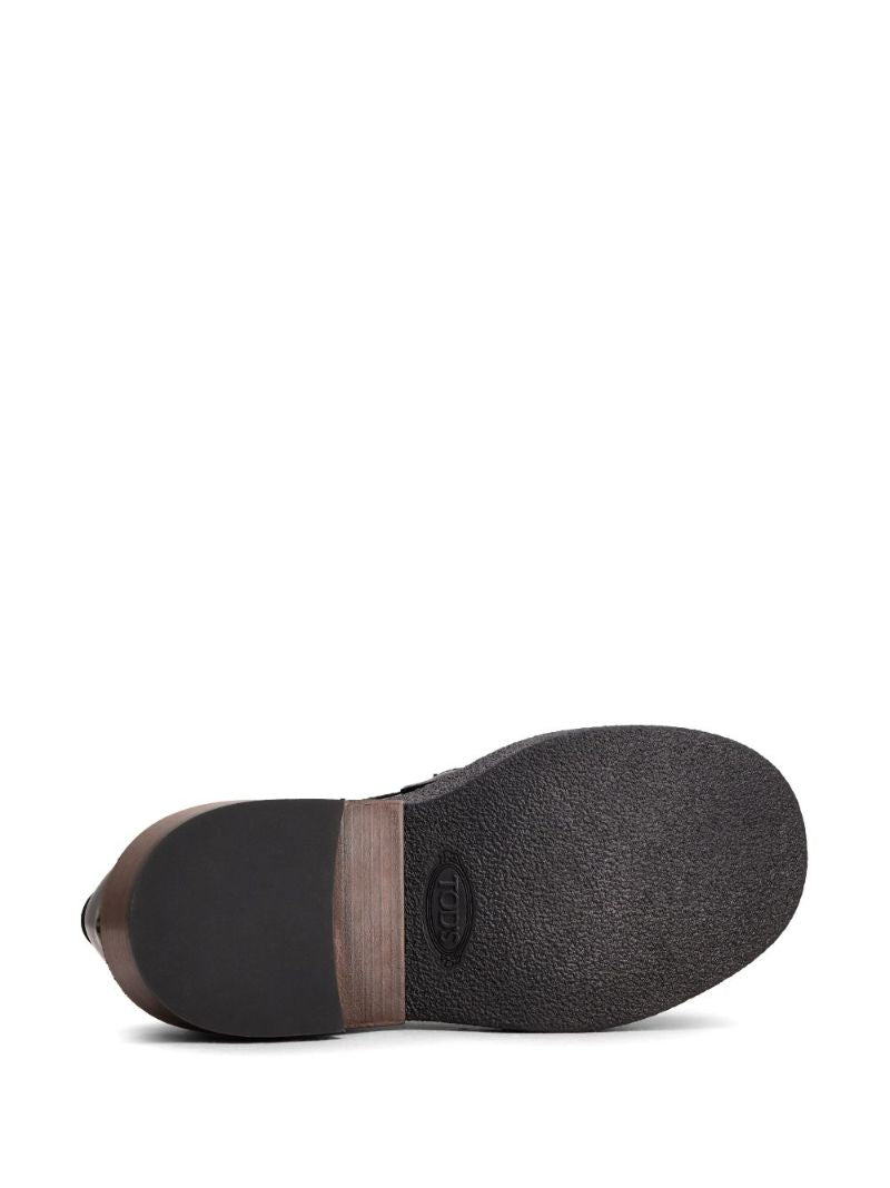 Black Braided Strap Leather Loafers