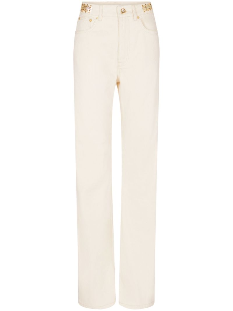 White Disc Embellished Straight Leg Jeans