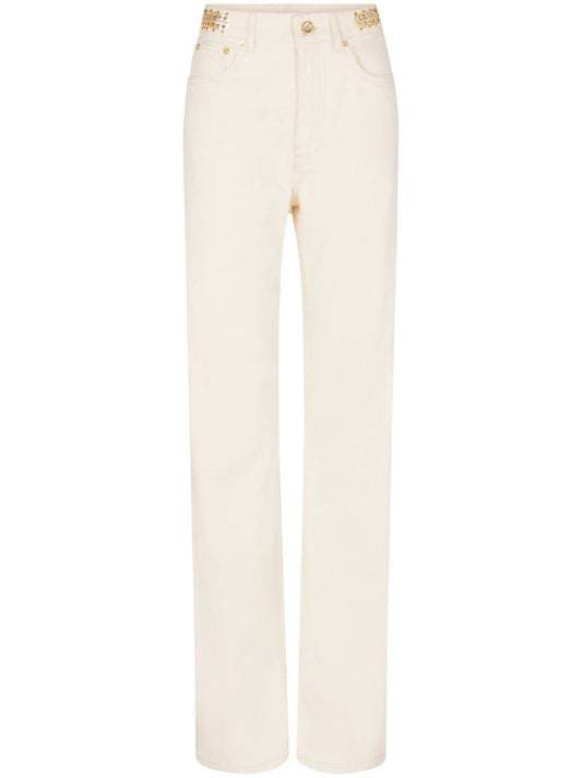 White Disc Embellished Straight Leg Jeans