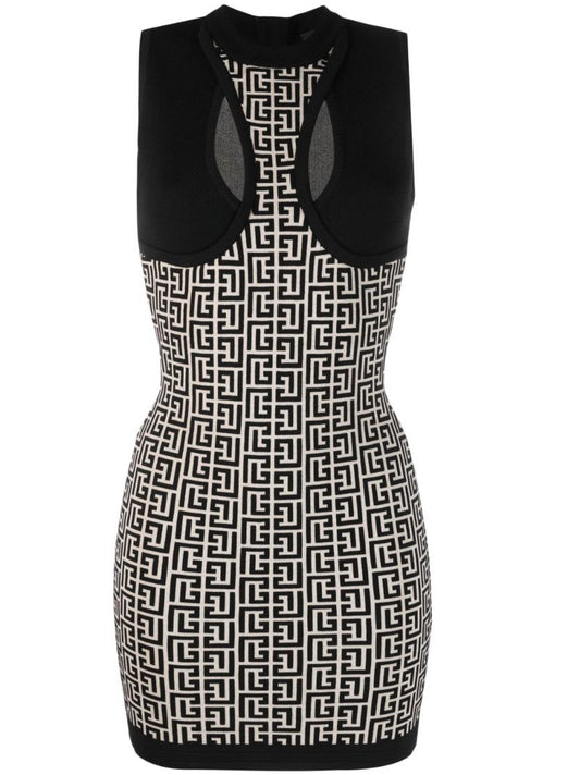 Black and Neutral 4g Monogram Jacquard Mini Dress