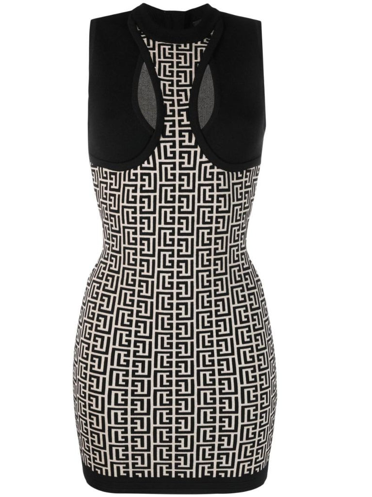 Black and Neutral 4g Monogram Jacquard Mini Dress