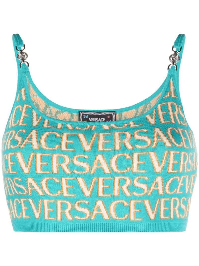Blue Versace Allover Intarsia Cropped Top
