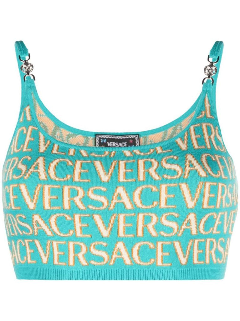Blue Versace Allover Intarsia Cropped Top