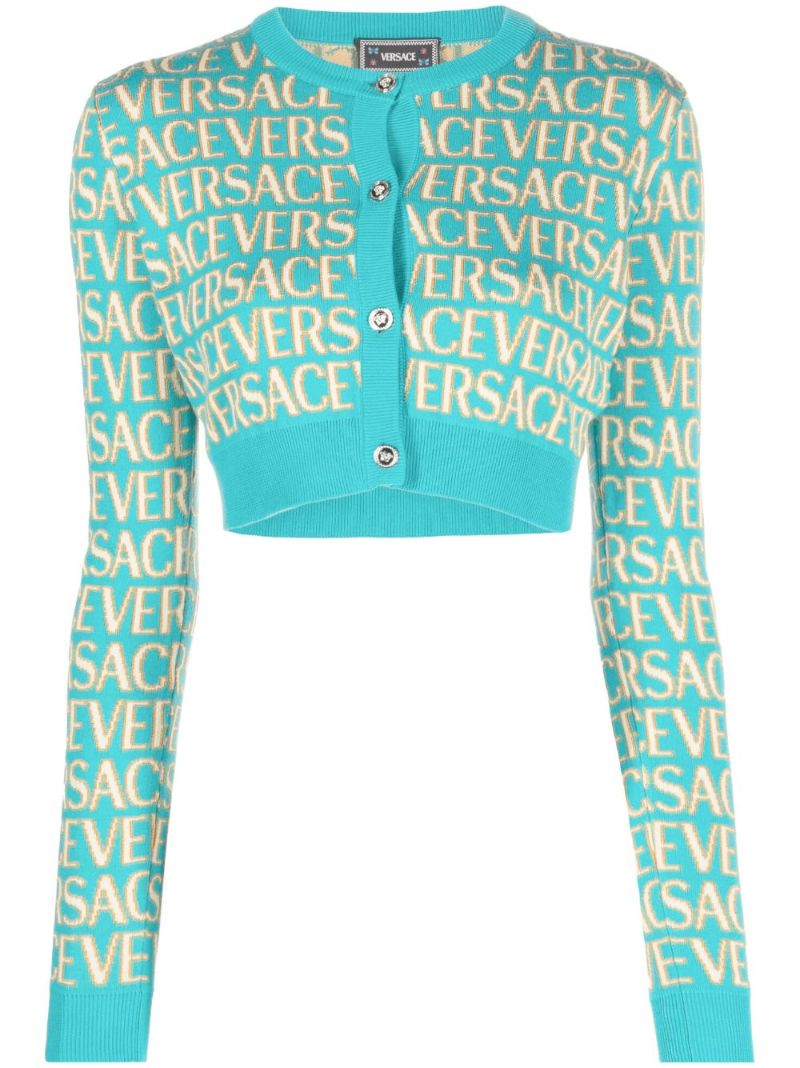 Blue Logo Jacquard Cropped Cardigan