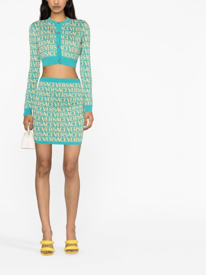Blue Logo Jacquard Cropped Cardigan
