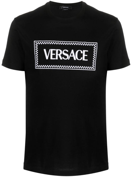 Black Logo Embroidered Cotton T-shirt